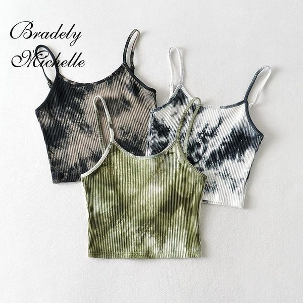 

women's tanks & camis bradely michelle 2021 summer arrival women skinny sling crop fashion fitness tie dye sleeveless short, White