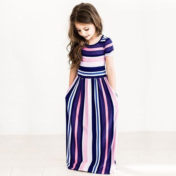 

girl's dresses girl dress toddler baby girls striped long kids party beachwearÂ dresses outfits birthday from 2 to 7 years, Red;yellow
