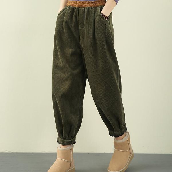 

autumn winter pants women solid color corduroy fleece female casual thick harem trousers, Black;white