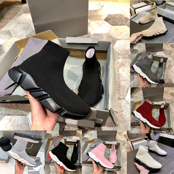 Tasarımcı Lüks Rahat Çizmeler Örgü Hız Çorap Koşucu Streç Örgü Slip-on Sneakers Orta Yüksek Işık Koşu Ayakkabı Üçlü Siyah Sneaker Erkek Bayan Ayakkabı