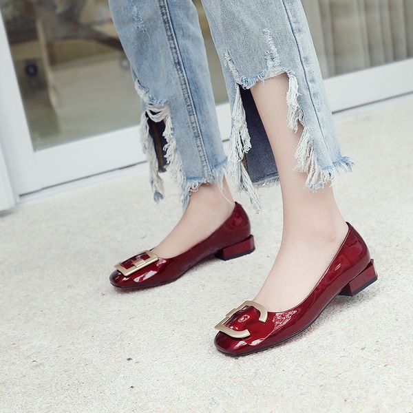 

Womens genuine patent leather big metal buckle slip-on flats brand designer comfortable leisure moccasins high quality shoesDress Shoes, Black