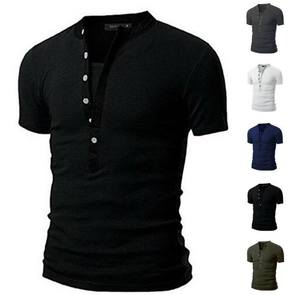 

men's t-shirts 2021 summer men t shirt button slim fit fashion cotton short sleeve shirts v neck casual t-shirt solid tee top, White;black