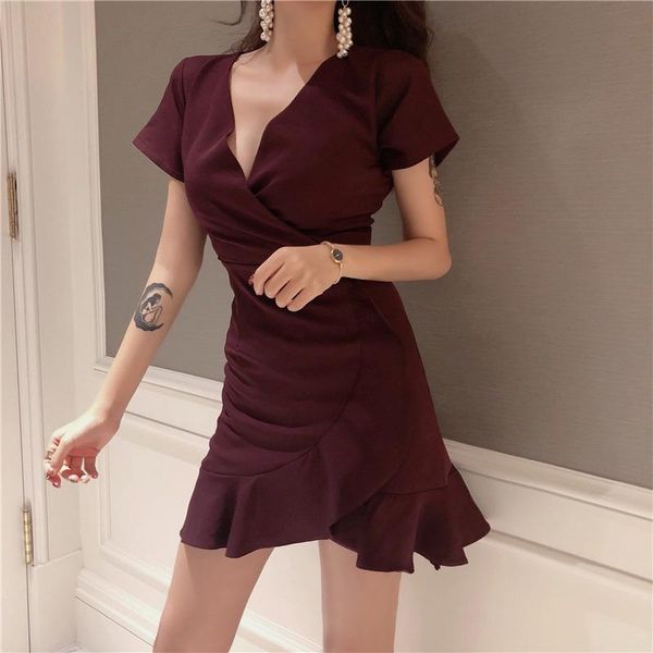 

casual dresses women beach deep-v ruffles mini dress, Black;gray