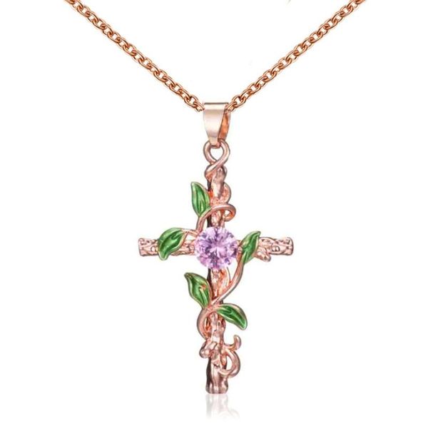 

new leaf winding cross pendant necklace women's golden necklace fashion clothes accessories couple jewelry, Silver
