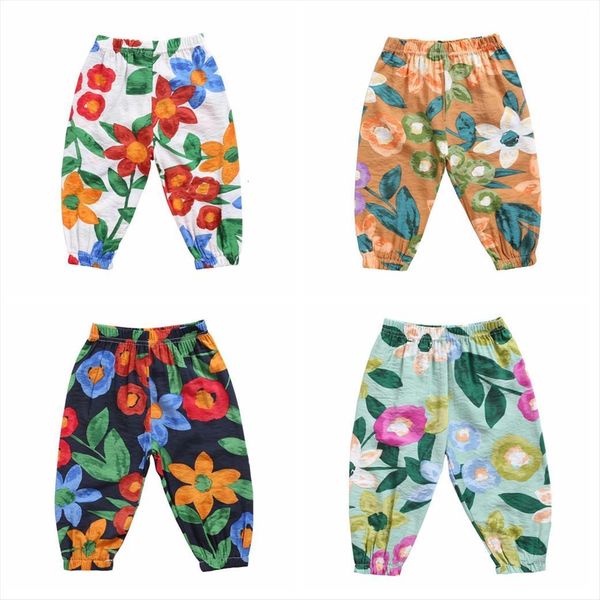 

flowers baby girls pants summer cotton toddler infant long princess, Blue