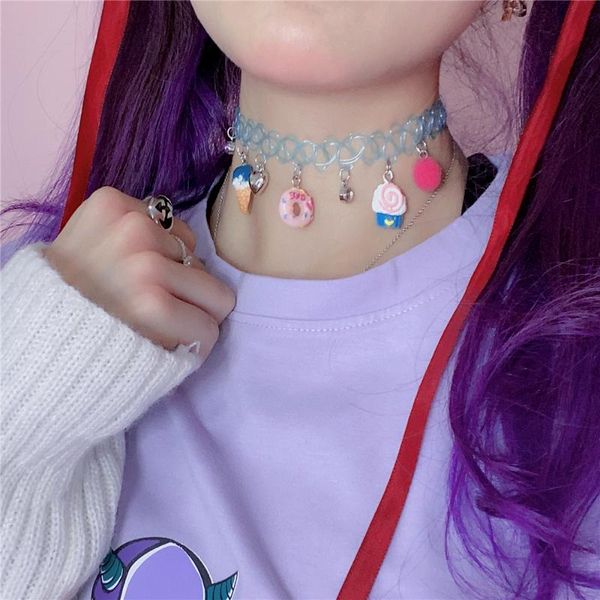 

harajuku cake doughnut cream necklace for women resin ball fishline fashion charm peach heart choker necklace jewelry, Golden;silver