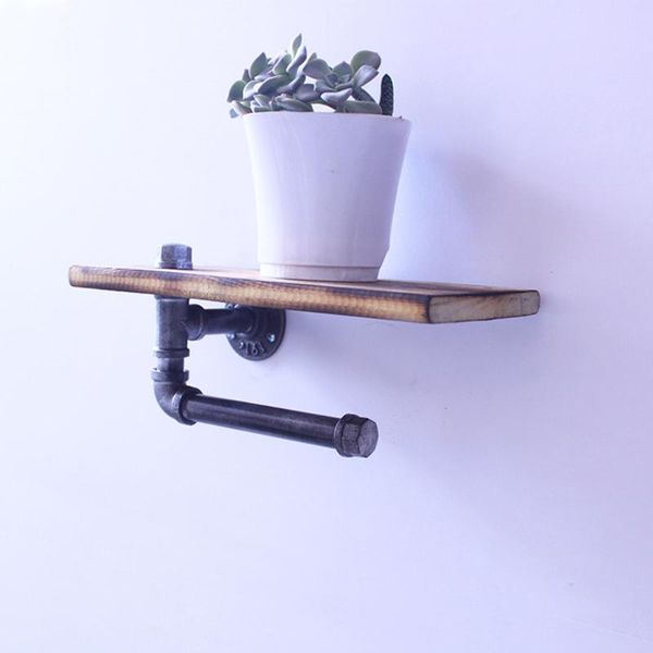 

toilet paper holders restaurant restroom metal vintage handicraft urban industrial wall mount wood storage shelf iron pipe holder roller