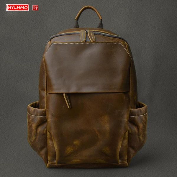 

backpack retro crazy horse leather men's backpackage school bag travel lapbags