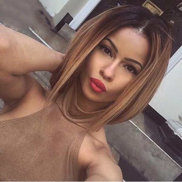 

ombre color short bob style wig simulation brazilian human hair ombre short bob style wig with bang for black women blonde wig