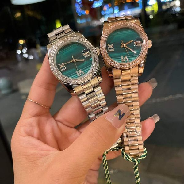 

women's 36mm diamond watch mechaincal movement stainless steel strap date-jus blackish green dial watches rx090102, Slivery;black