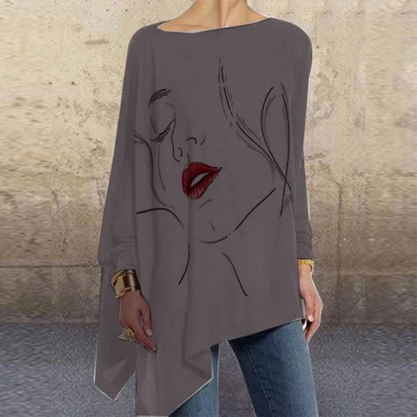 

New Abstract Face Shirt Women O-neck Long Shirts Female T-shirts Oversized Harajuku Tops Woman Tshirts WC52, White