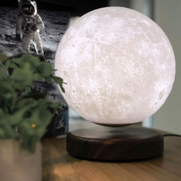 

3d magnetic levitation moon lamp night light creative floating spinning in air y wooden base home table decor holiday gift