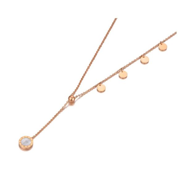 

pendant necklaces white shell roman numerals charm for women fashion rose gold stainless steel chain necklace n20219, Silver