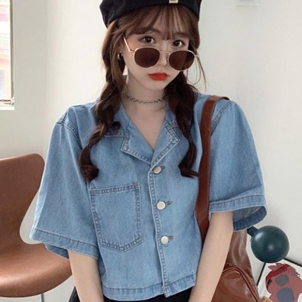 

women's t-shirt 2021 fashion jeans women shirt short sleeve woman tshirt denim female coat korean clothing camisetas de mujer wpy3379, White