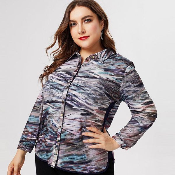 

2021 autumn mom clothes women long sleeve color stripes blouses fashion ladies vintage elegant plus size womens, White