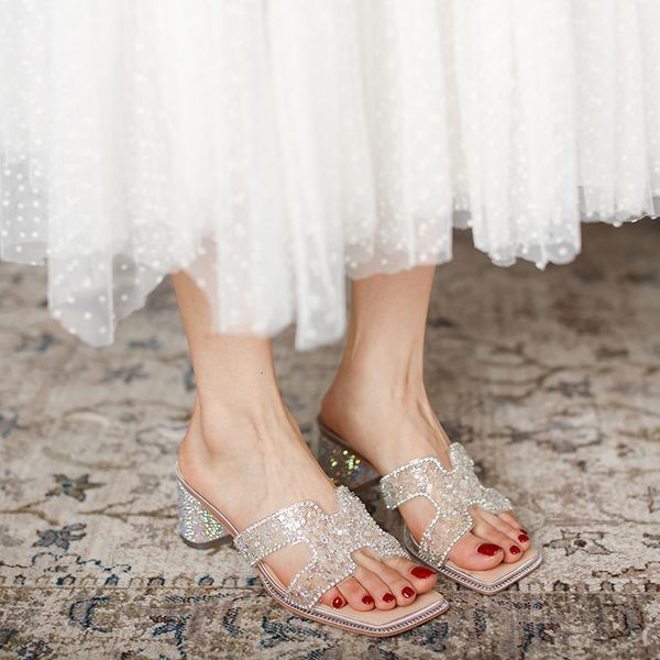 

slippers 2793-3 thick heel sandals for women in summer bqht, Black