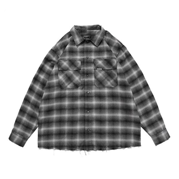 

men's casual shirts 21fw represent black brown check panel men women quality pocket metal logo flannel long sleeve blouse inside tag, White;black