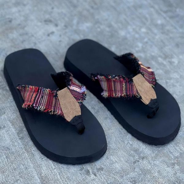 

slippers 2021 fashion women flip flops summer beach shoes casual outside wedges sandals leisure, Black