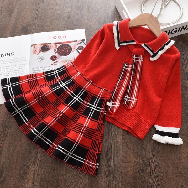 

clothing sets melario christmas girls set autumn winter year clothes baby knit sweater plaid skirt 2pcs school suit, White