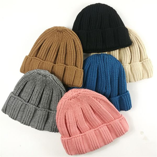 

winter women's knitted hat women's curled edge thickened striped wool warm hat student, Black;white