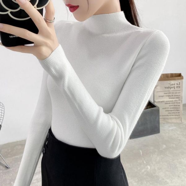 

women's sweaters spring and autumn all-match sweater half turtleneck slim fit fall winter inner wear western style bottoming, White;black