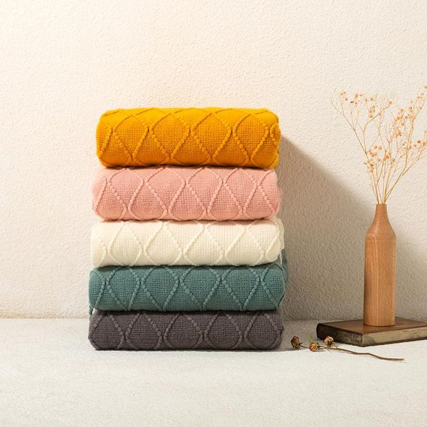 

blankets nordic knitted warm blanket bed sofa plaid travel camping napping soft towel sleeping solid color tapestry bedspread
