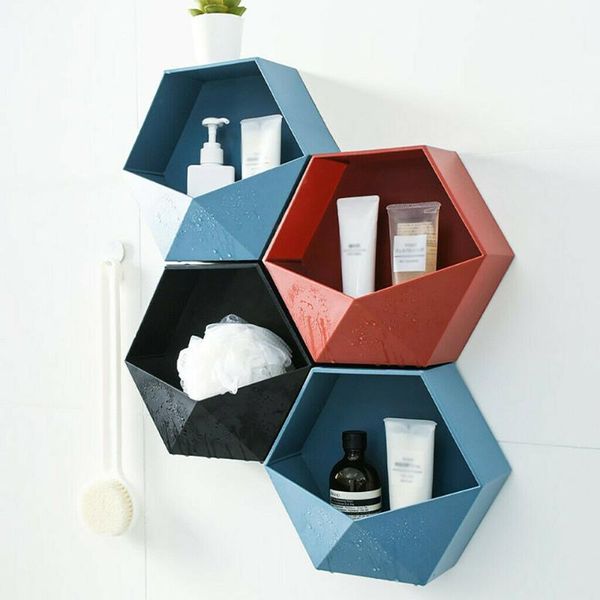 

bathroom storage & organization punch-hexagonal home decoration wall-mounted shelf box living room mural floating