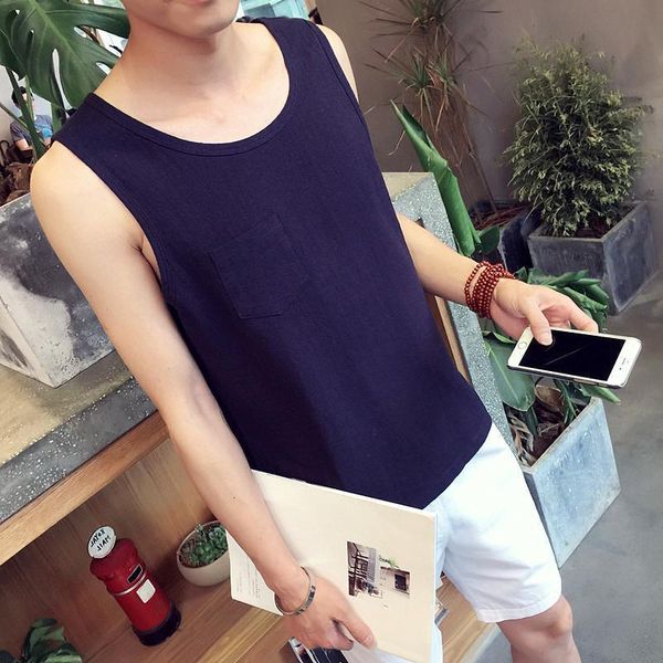 

men's vests japanese retro hong kong style cotton printed kay sleeve vest boys wide band loose trend bei heart student sleeveless t-shi, Black;white