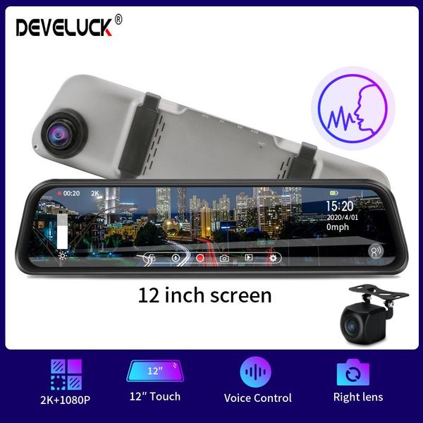 

car rear view cameras& parking sensors 12-inch dvr multi-point touch screen streaming media 2k ultra hd dashcam right lens voice control wit