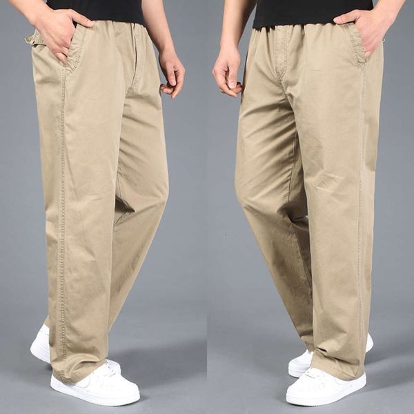 

2020 new thin overalls, sports casual men's straight pants, loose and fat, large size, Black