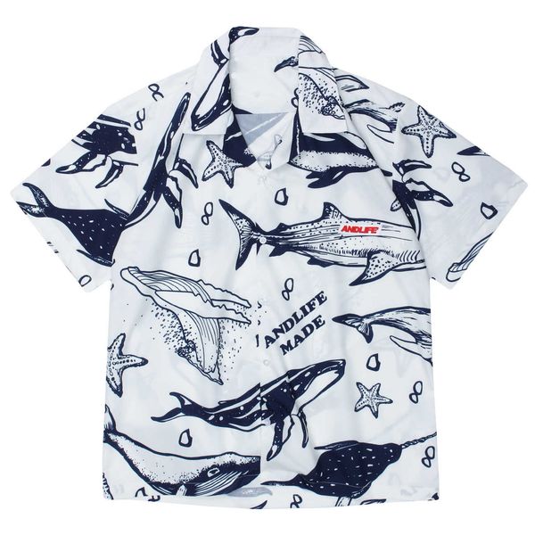 

2021 summer hip hop shirts men women underwater whale print harajuku oversized short sleeve shirt streetwear cotton loose qhwa, White;black