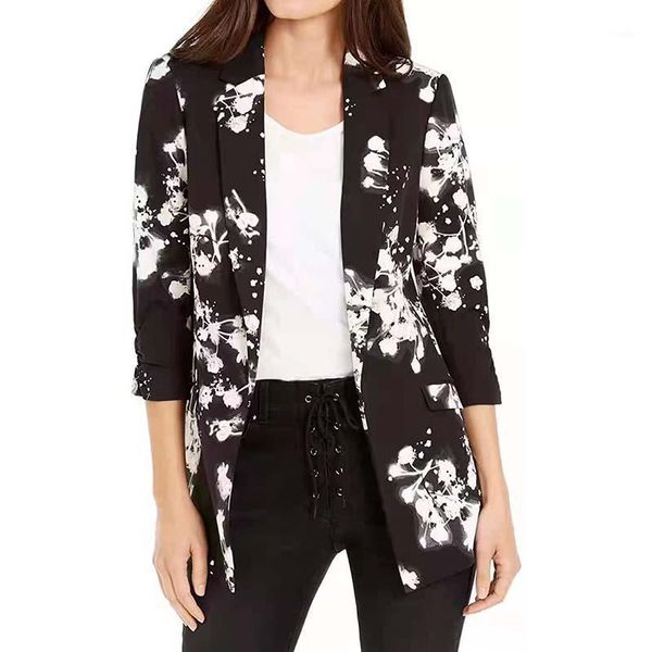 

women's suits & blazers print female blazer women 2021 long sleeve casual jacket for single button autumn and jackets coat, White;black