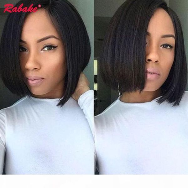 

short lace front human hair wigs rabake brazilian bob wig with pre plucked hairline lace wig for black women virgin remy hair middle part, Black;brown