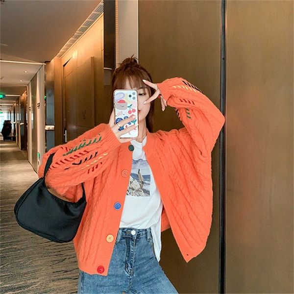 

fashion embroidered knit cardigan women korean fashion loose long sleeve jumper winter college style sweater outwear, White;black