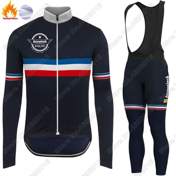 

racing sets 2021 winter france cycling jersey set quick step world clothing long sleeve men road race bike suit mtb maillot, Black;blue
