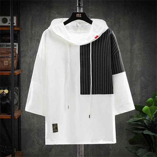 Moda maniche corte casual punk con cappuccio nero bianco uomo hip hop streetwear cotone abiti estivi oversize M-5XL 210720