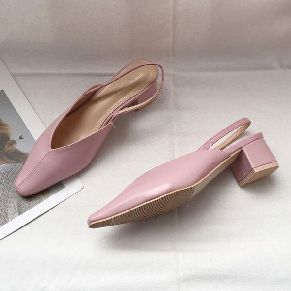 

dress shoes 2021 spring women pumps square high heels 5cm slingbacks female sandals pointed toe office lady elegant, Black