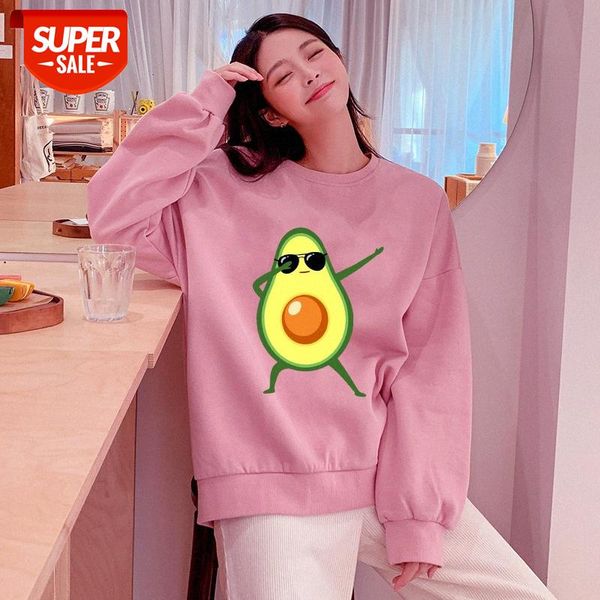 

cute avocado print plus velvet sweater pink round neck pullover thick coat #d15j, Black
