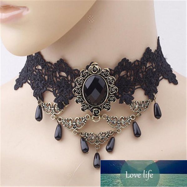 Anhänger Halsketten 1 stücke Mode Collares Sexy Gothic Chokers Kristall Schwarz Spitze Hals Halsband Vintage Halskette Viktorianischen Frauen Chocker Party je