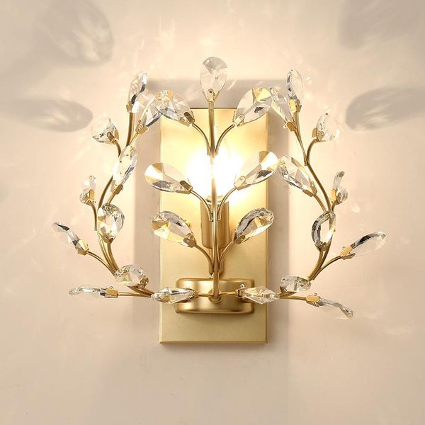 

wall lamps american crystal leaf living room bedroom bedside light creative bathroom mirror gold black aisle sconce
