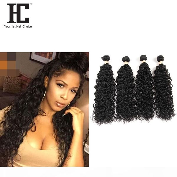 

hc hair brazilian human hair bundles water wave 4 bundles brazilian water wave human hair unprocessed weaves natural color, Black