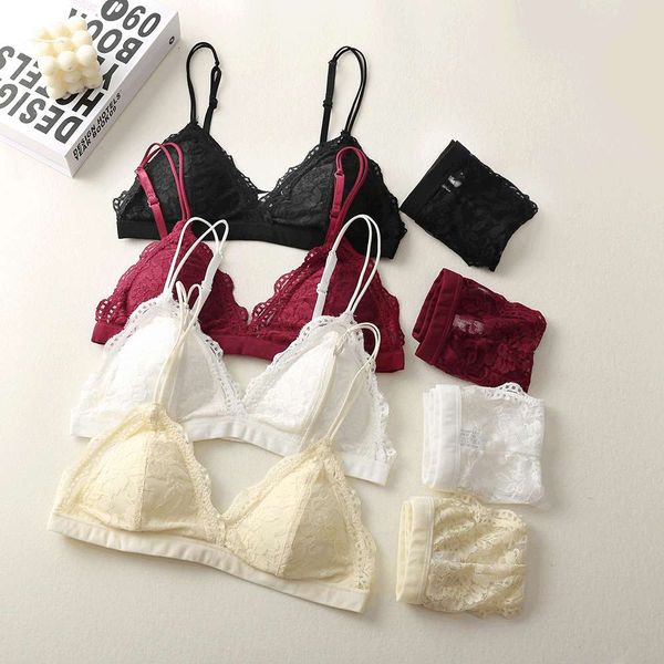 

new lace no steel bra french underwear two piece set, Red;black