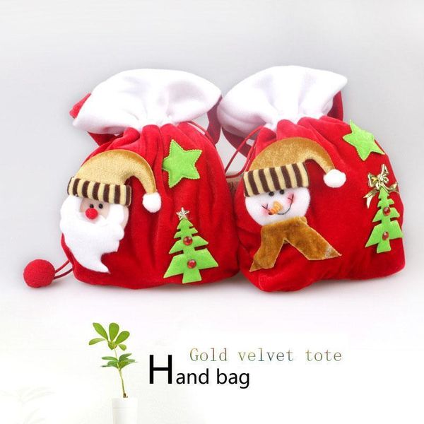 

christmas decorations santa gift bag gold velvet tote decorations1