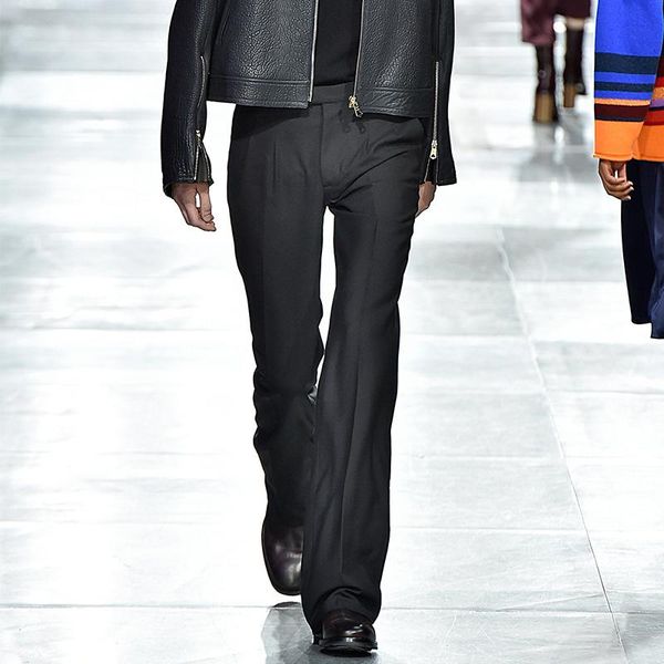 

men's pants casual 2021 show pure color thin micro flared wide leg, Black