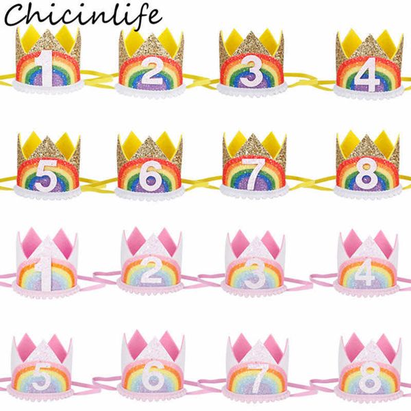 

chicinlife 1pcs 1-8 years old rainbow crown headband baby hair accsory boy girl 1st birthday party hat suppli
