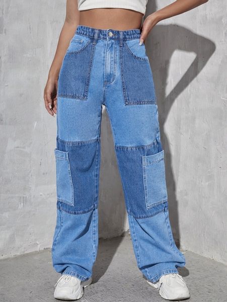 

color block cargo jeans c5jp#, Blue