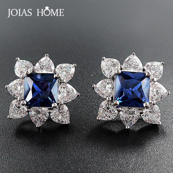 

stud joiashome silver 925 jewelry for women earrings with gemstone geometry sapphire emerald ruby fashion party gifts wholesale, Golden;silver