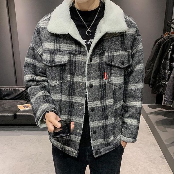 

men's down & parkas mens winter coats 2021 oversize vintage cotton clothes loose parka plaid warm clothing fleece padded with fur colla, Black