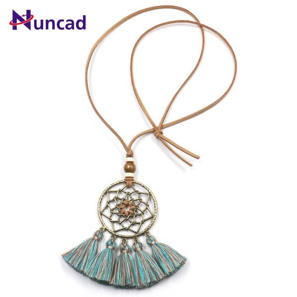 

pendant necklaces autumn winter sweater necklace for women selling dream catcher hollow flowers tassel cotton lines, Silver