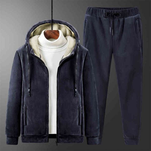

2021 winter coat sier and plush sweater suit warm hooded plush fattening men's wear two, Gray